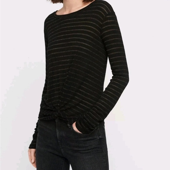 AllSaints Carme Shimmer Stripe Twist Tee Metallic Black Gold Size M - Picture 10 of 10